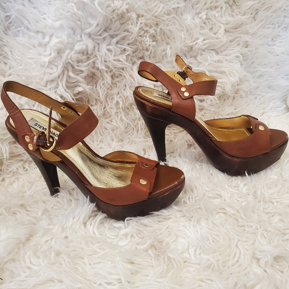 STEVE MADDEN|Womens brown leather platform sandals|  Size 7 - Picture 3 of 7